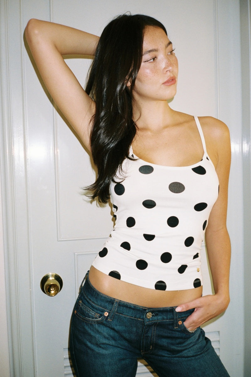 Imnot Basic Super Soft Cami Top In White Polka Dot