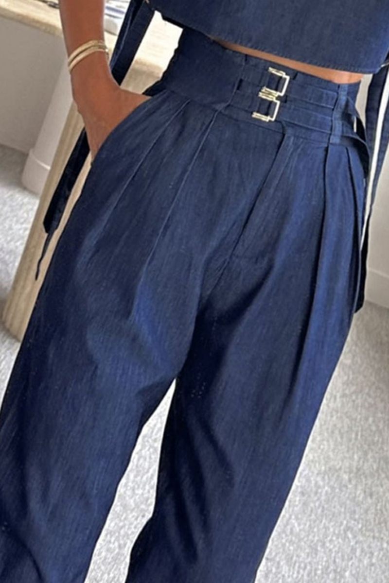 Cut Out Vest High-Neck Suit Pants Set