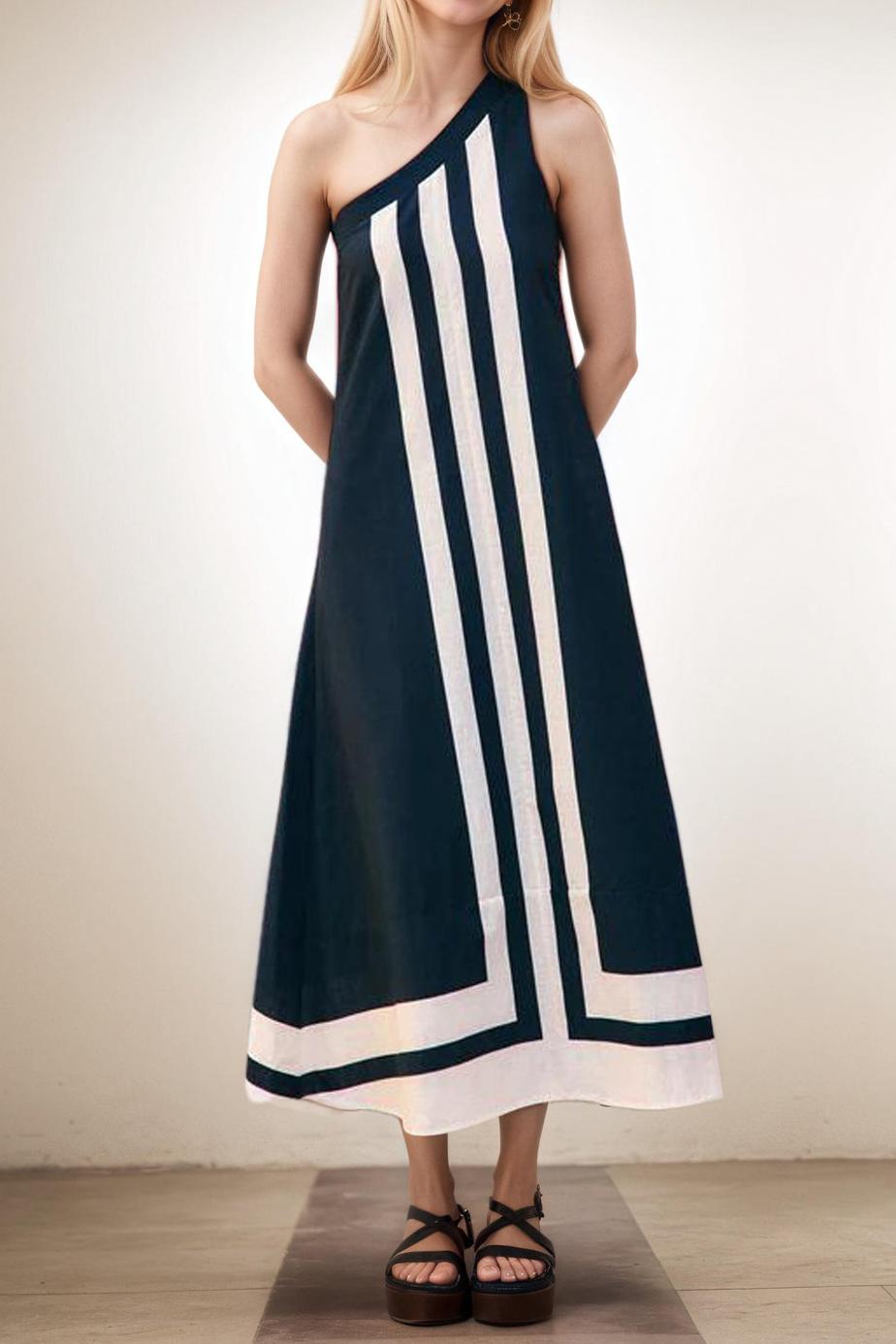 Asymmetrical Neckline Midi Dress