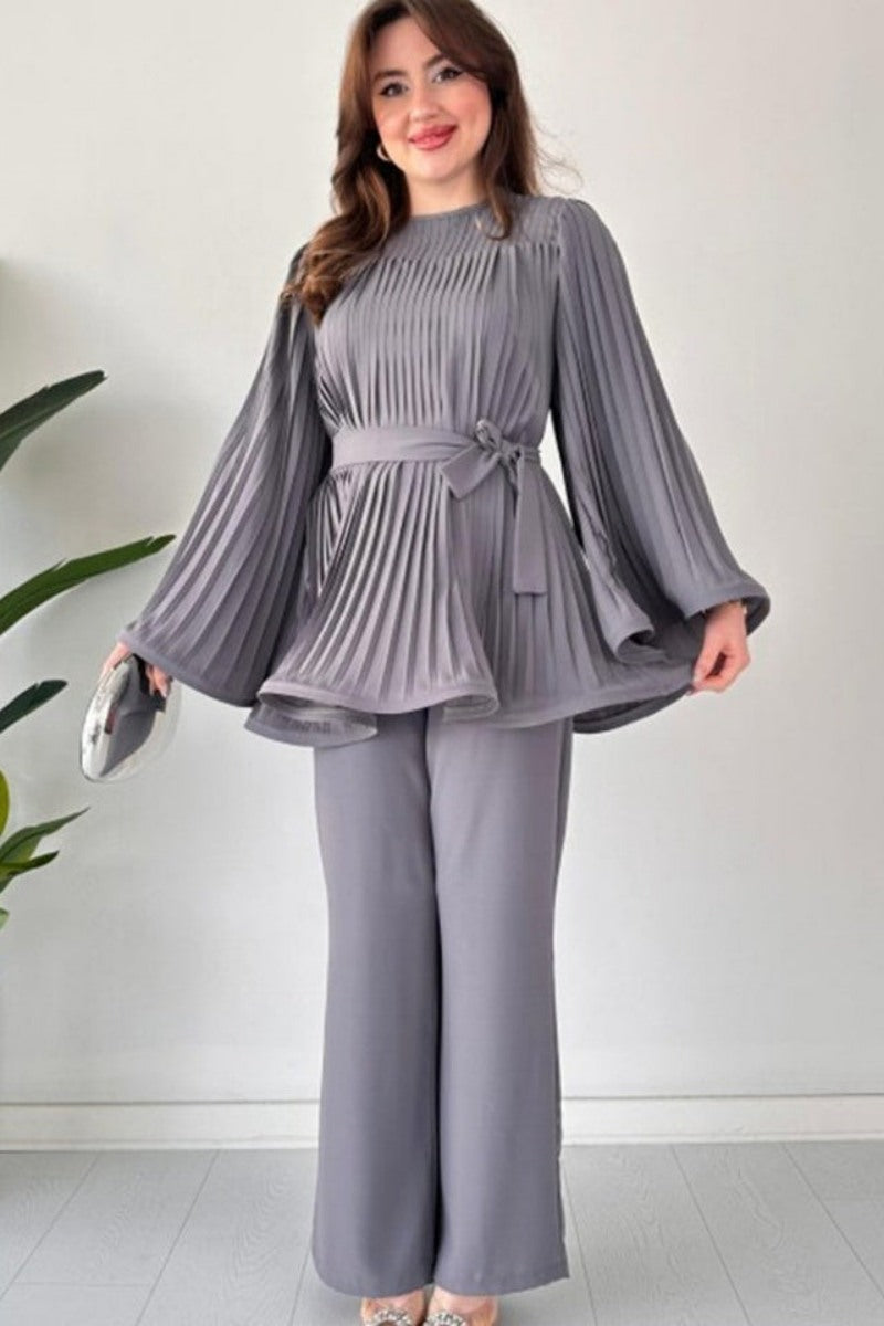 Pleated Flare Tops Pants Set