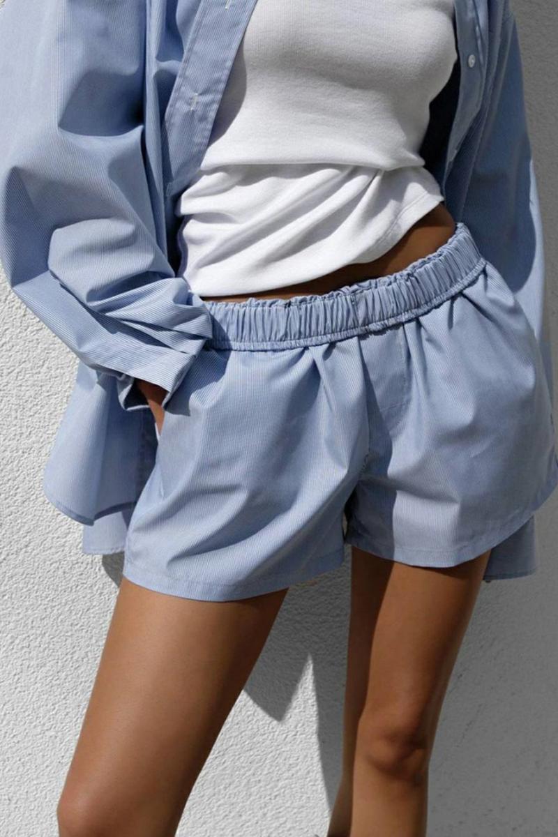 Blue Elegant Long Sleeve Shirt Set