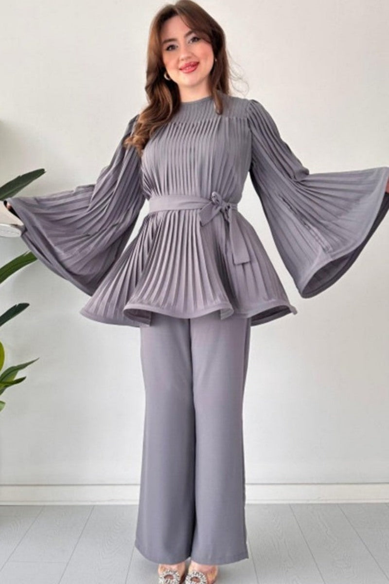 Pleated Flare Tops Pants Set