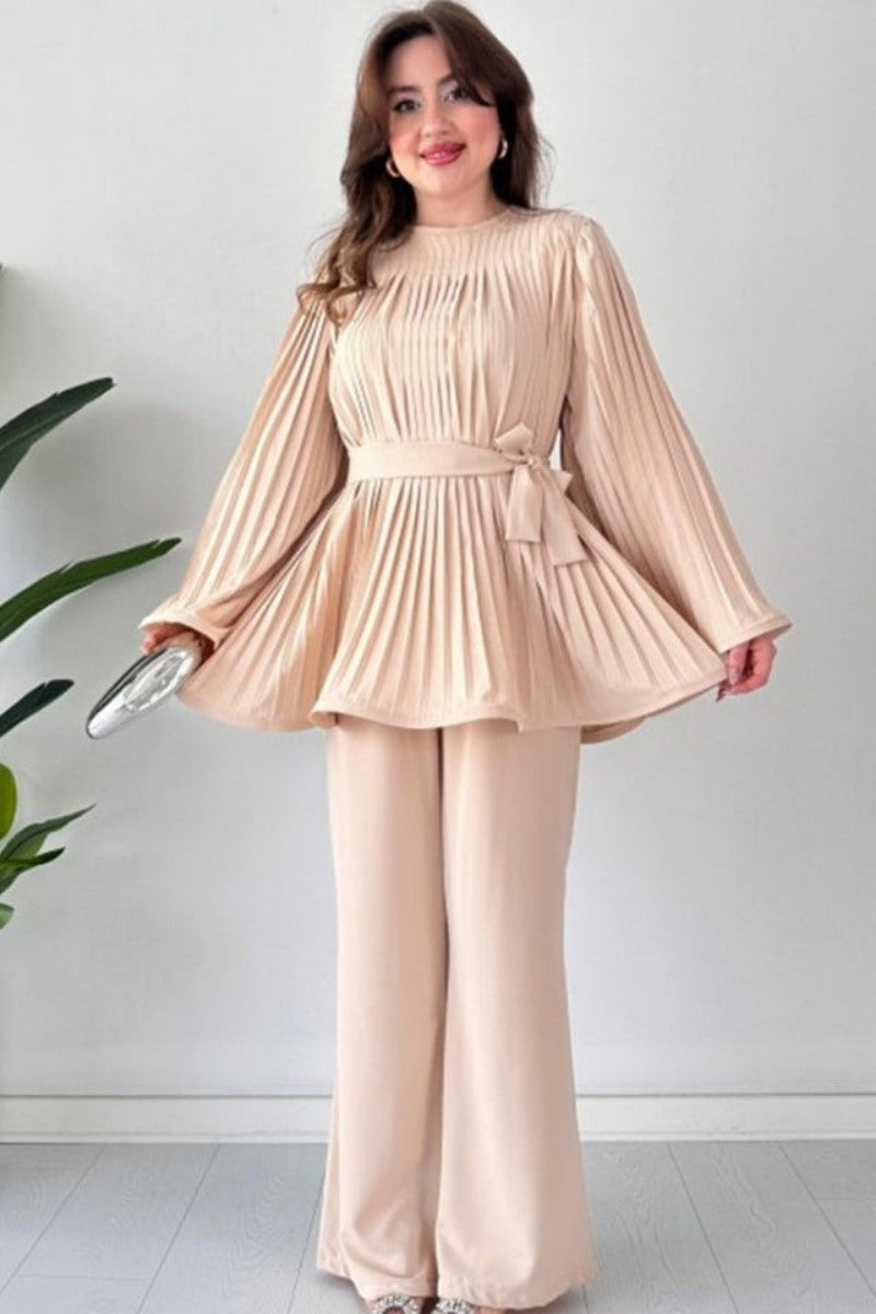 Pleated Flare Tops Pants Set