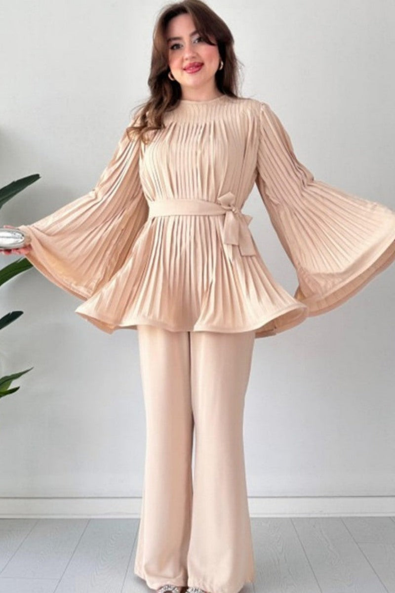 Pleated Flare Tops Pants Set