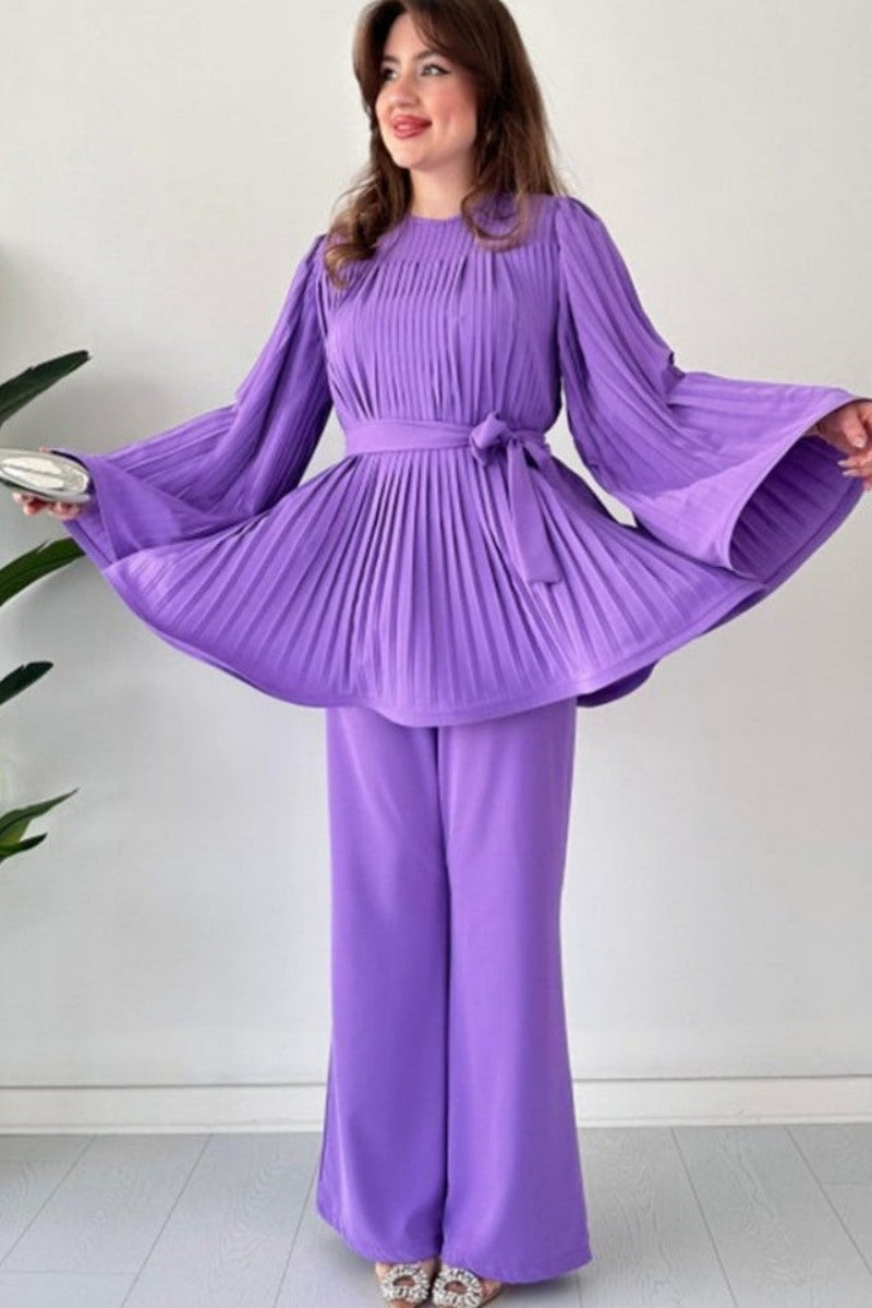 Pleated Flare Tops Pants Set