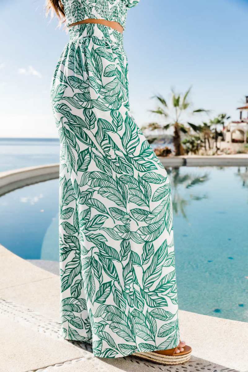 Boho Floral Two Piece Pants Set In Turquoise