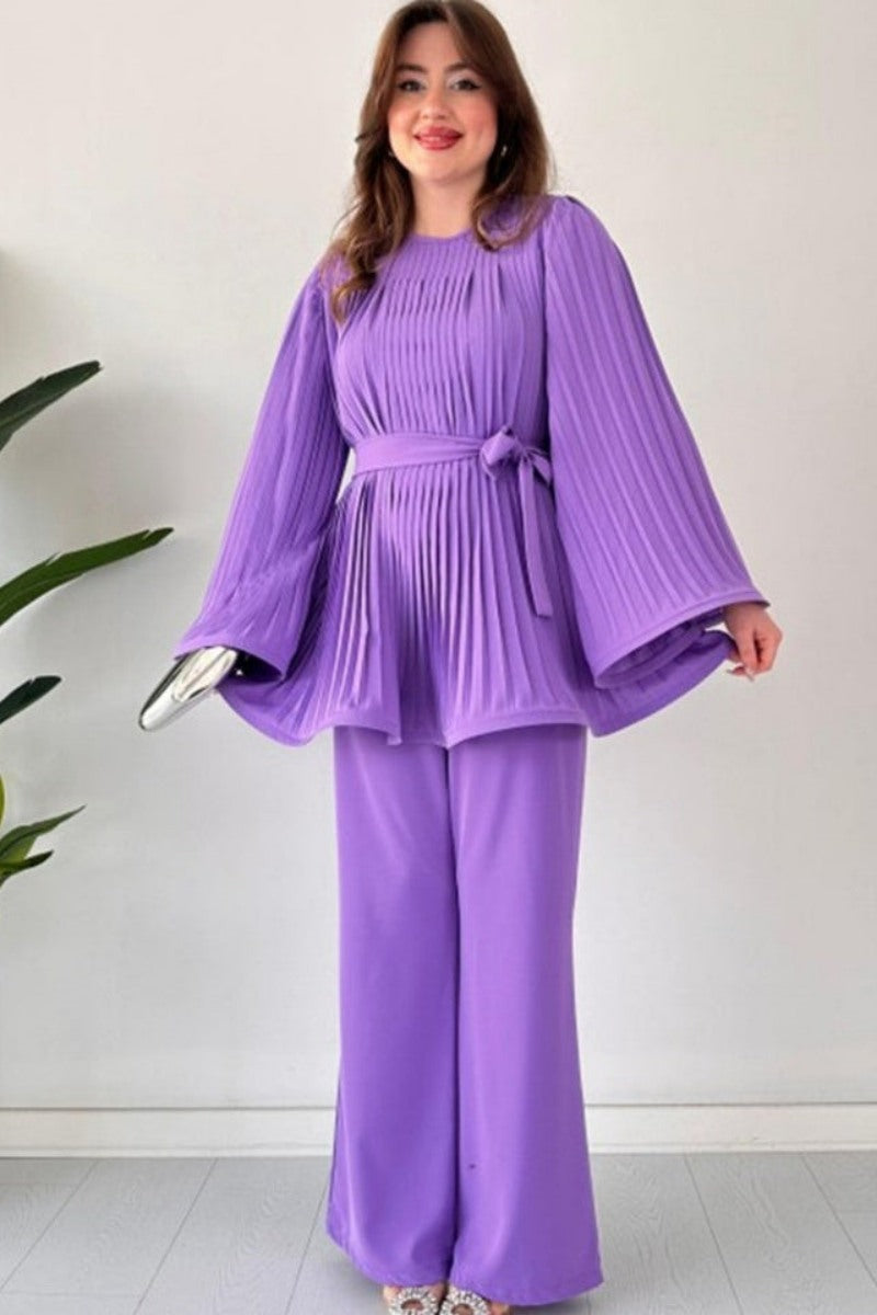 Pleated Flare Tops Pants Set