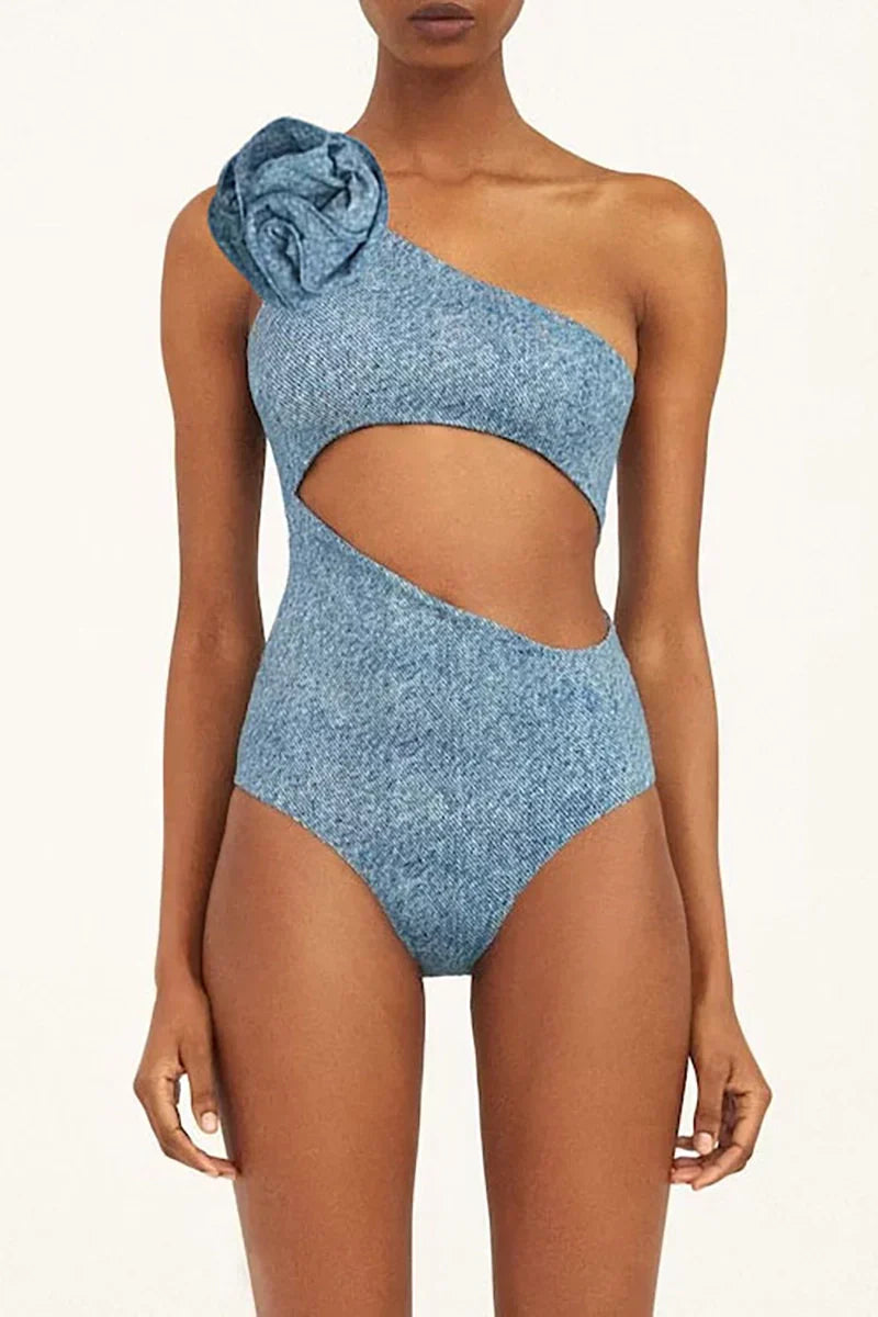 3D Floral One-Shoulder Sexy Monokini