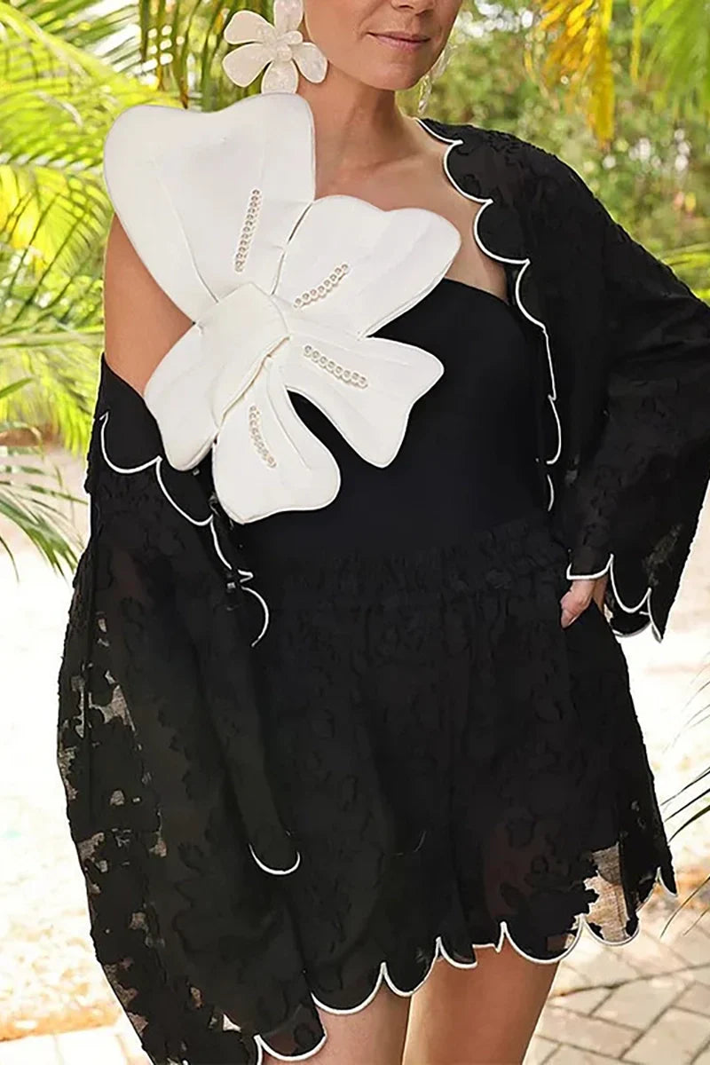 3D Floral Pearl One-Piece Swimsuit