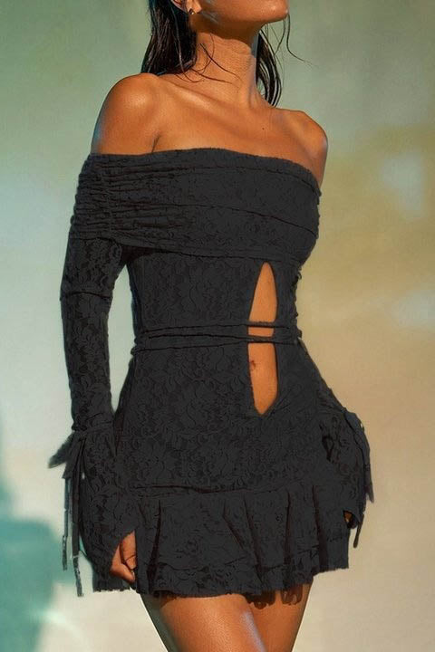 Elegant Ruffled Jacquard Off-Shoulder Mini Dress