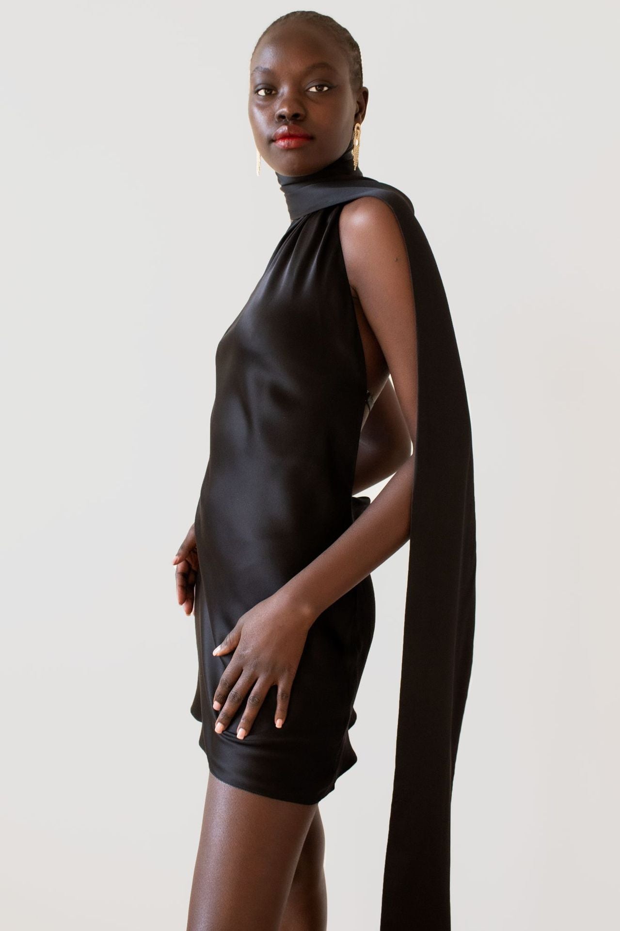 Backless Halter Satin Mini Dress