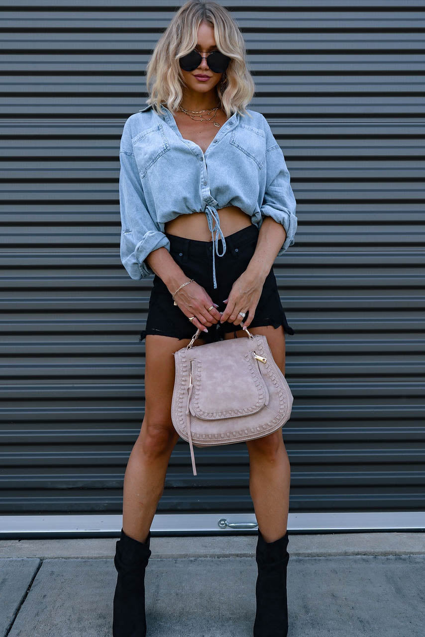 Denim Pocket Front Tie Shirt