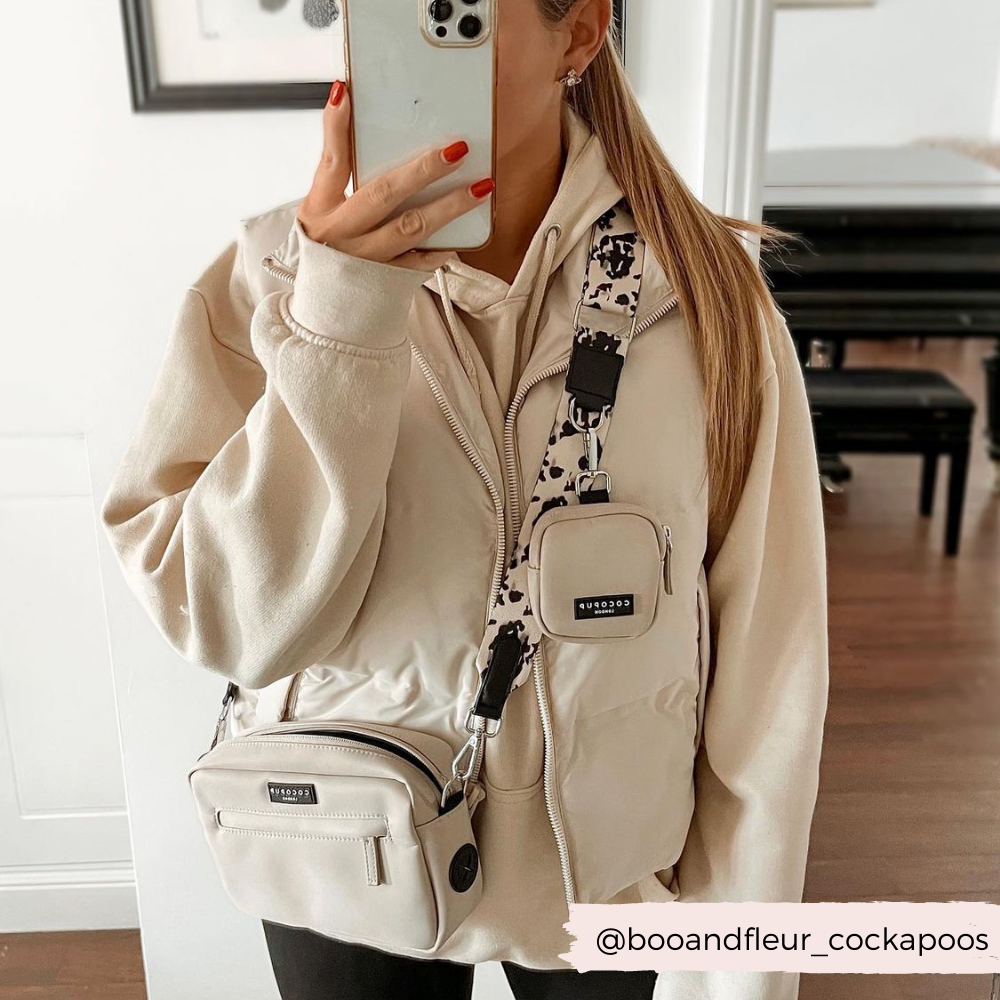 Köpek Gezdirme Çantası Seti - Fildişi Kaplumbağa Desenli