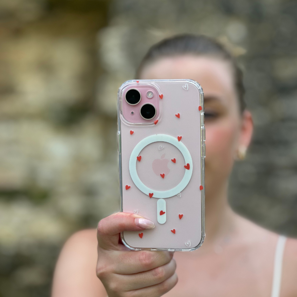 Şeffaf MagSafe® Telefon Kılıfı - Sevimli Kalpler