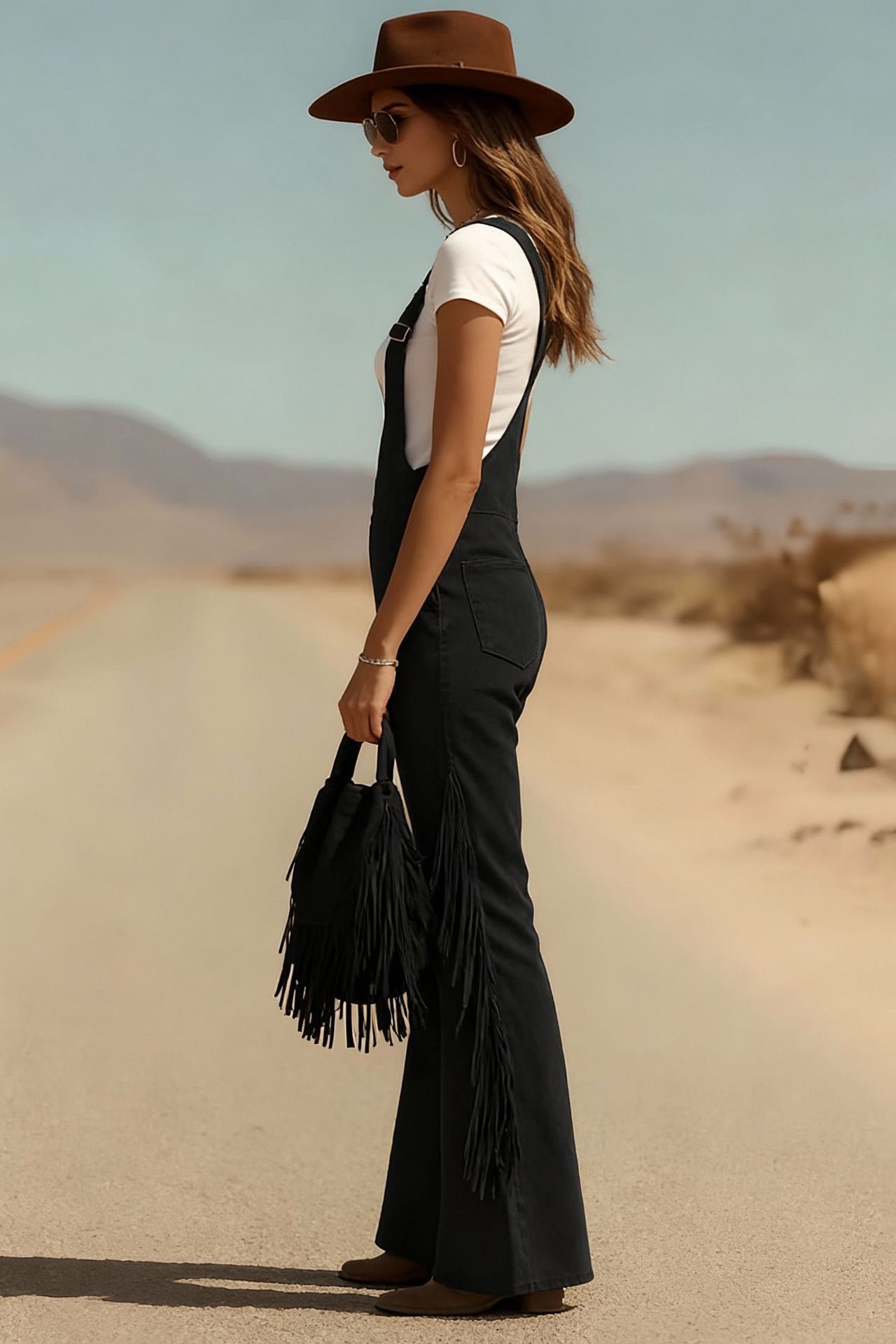 Boho Fringe Micro-Suede Overalls