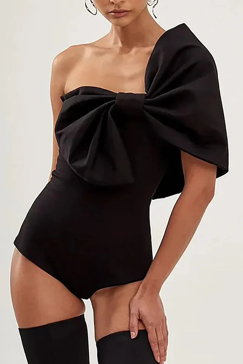 Black and White Bow One Piece Swimsuit Set