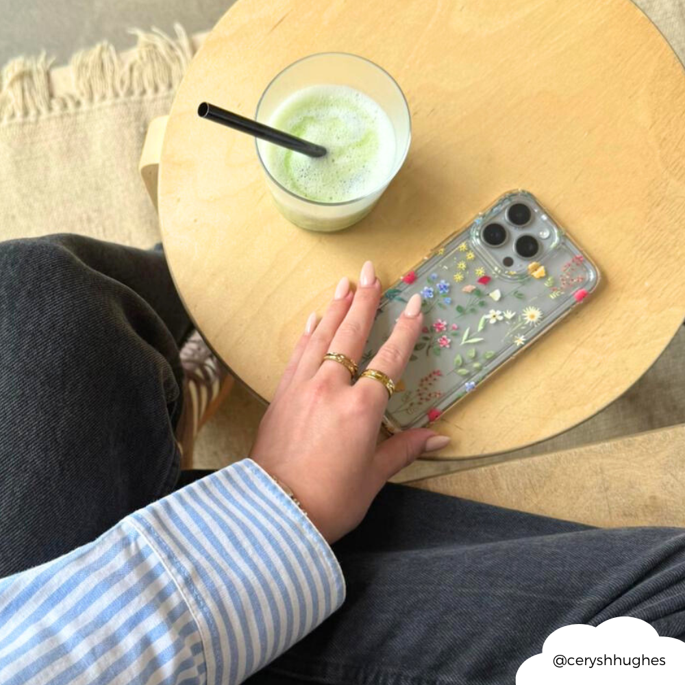 Renkli Kır Çiçeği Desenli Şeffaf Telefon Kılıfı