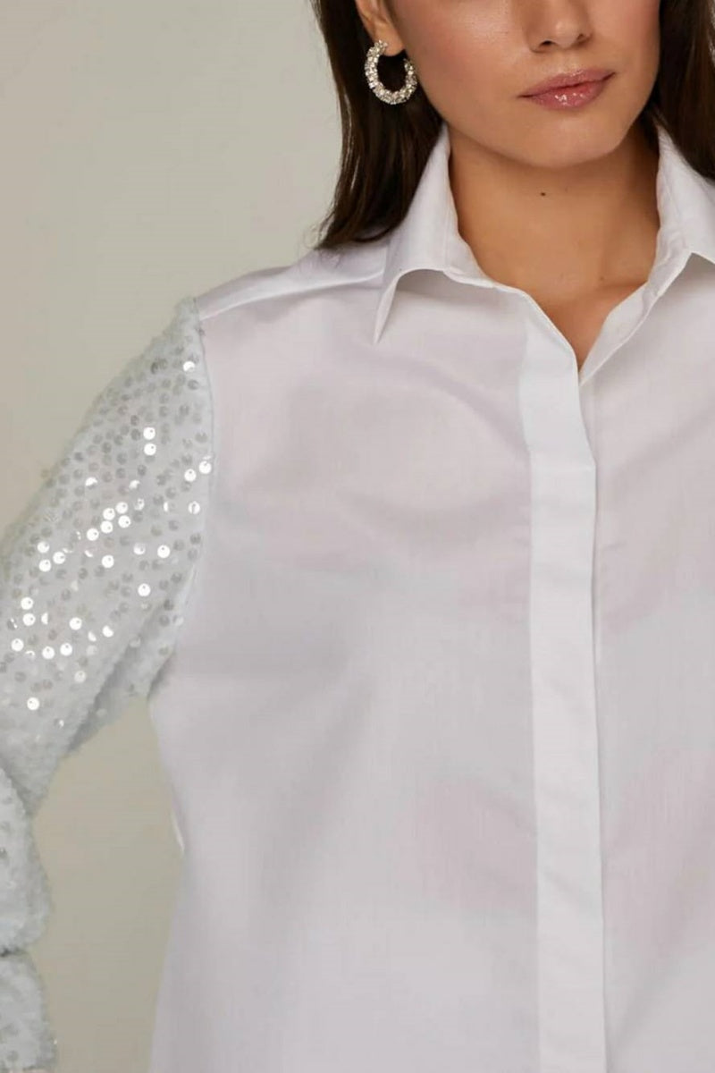 Sequin Sleeve Cotton Shirt & Skirt
