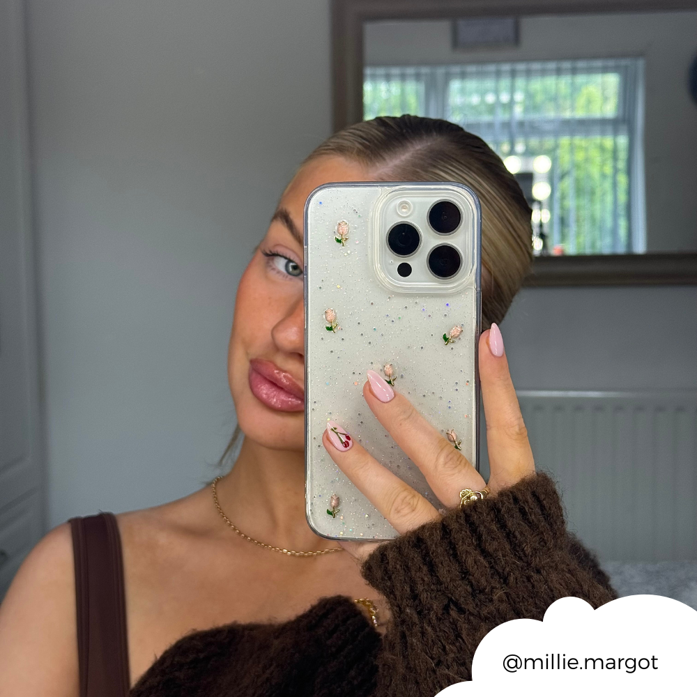 Sevimli Lale Desenli Şeffaf Telefon Kılıfı