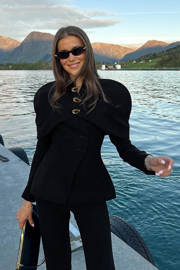 Exaggerated Shoulder Metal Buckle Top