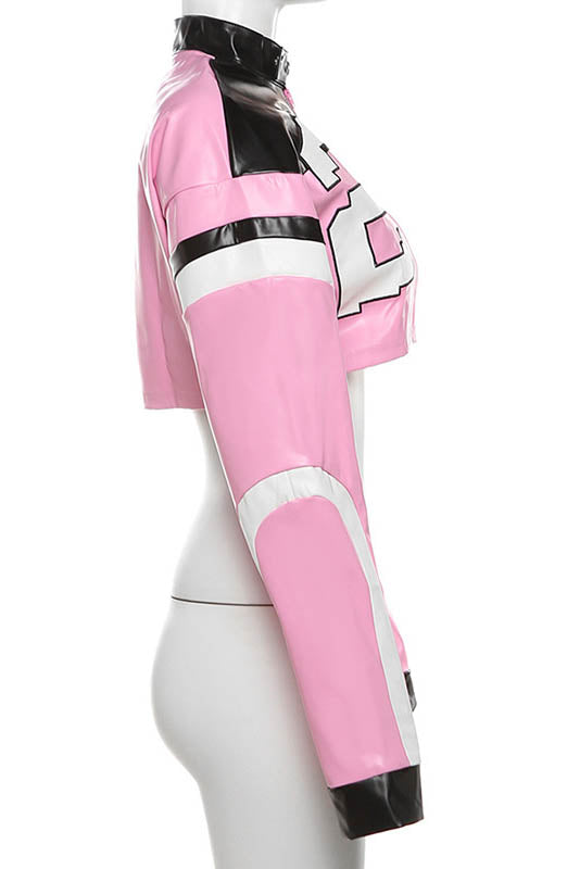 Embroidered Biker Faux Leather Jacket