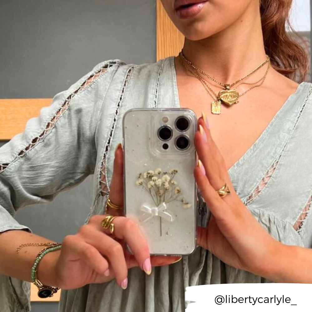 Kurutulmuş Çiçekli Şeffaf Telefon Kılıfı