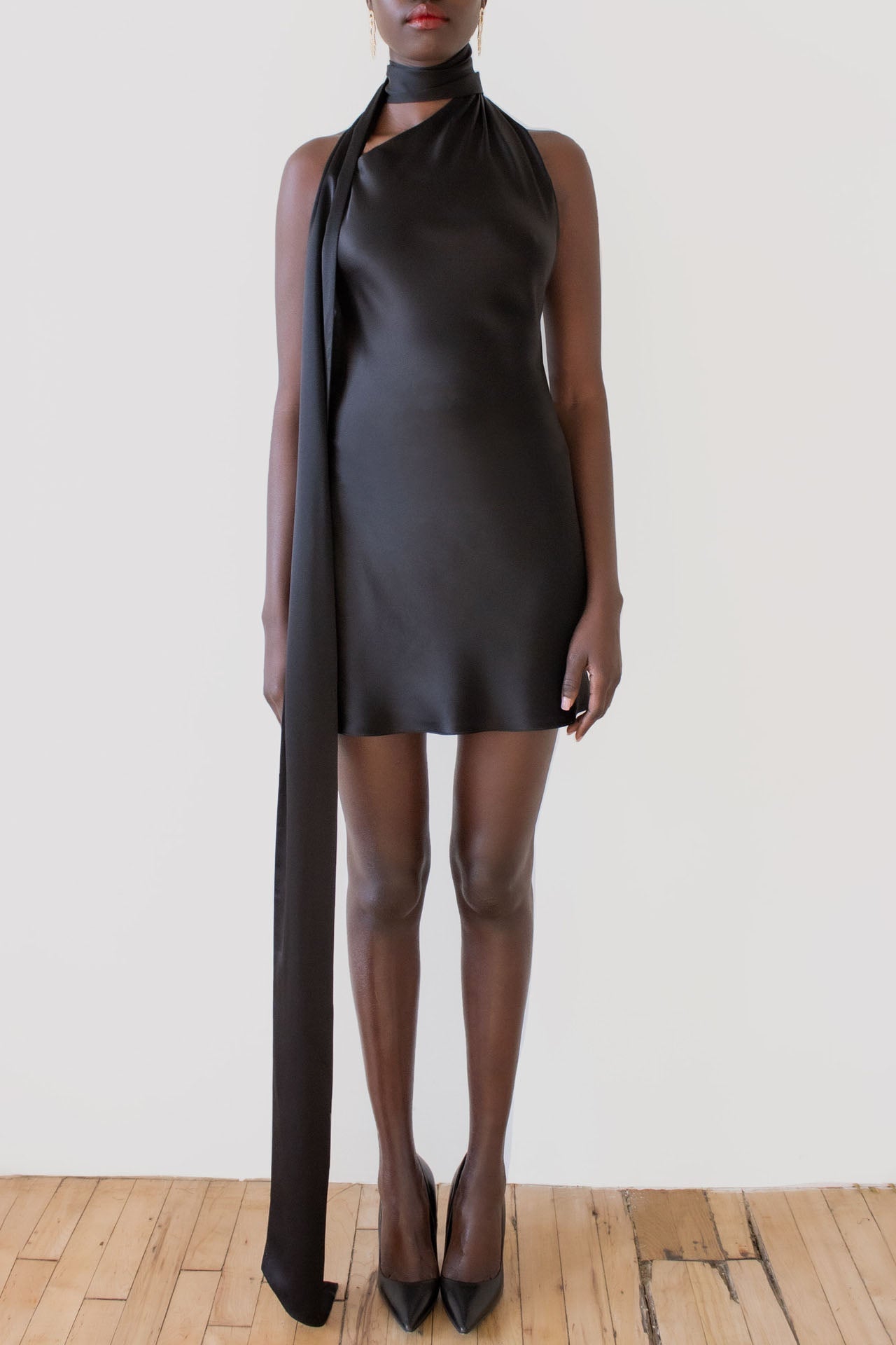 Backless Halter Satin Mini Dress