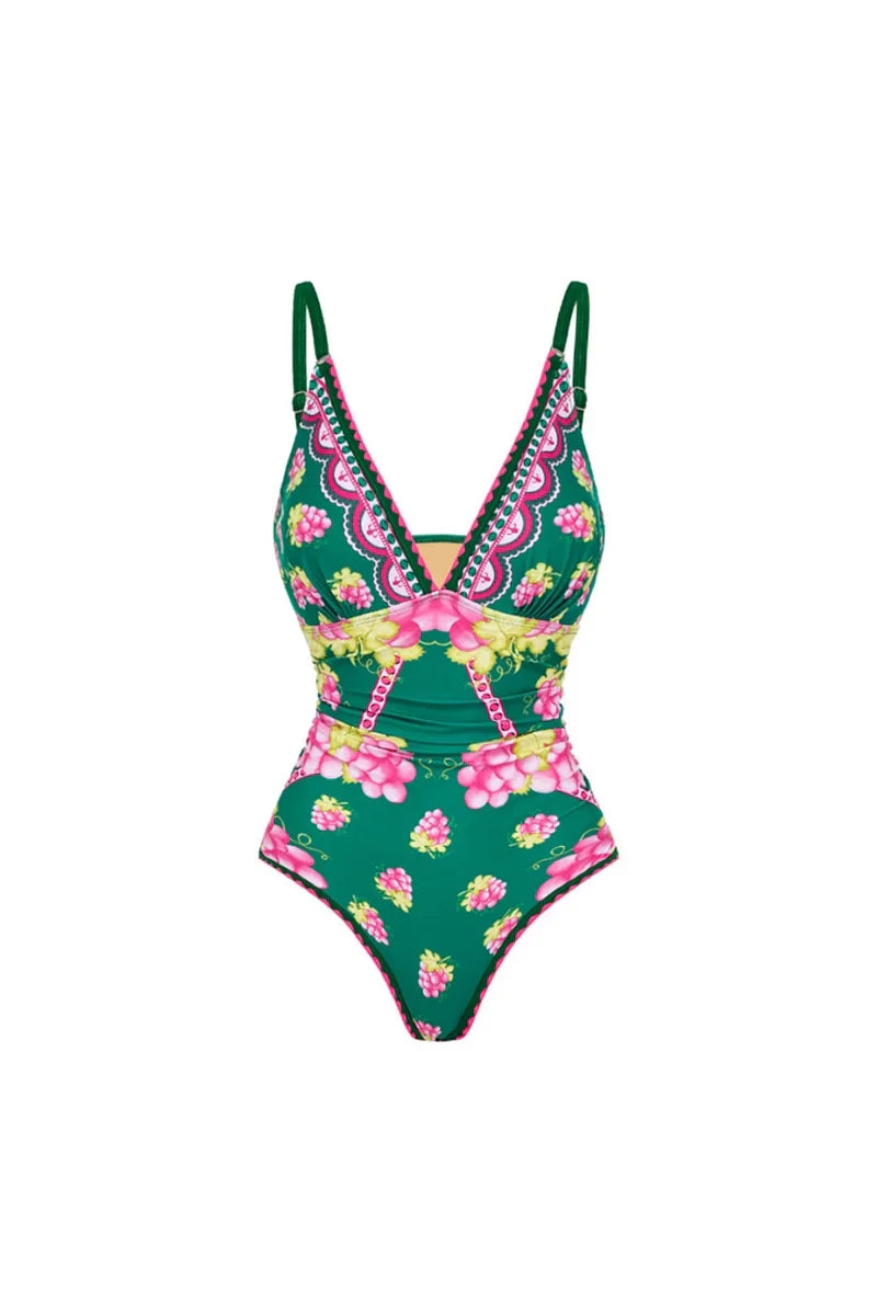 Deep V Spaghetti Strap Skirted Swimsuit Set