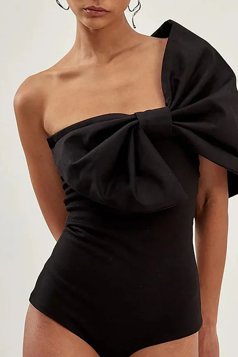 Black and White Bow One Piece Swimsuit Set