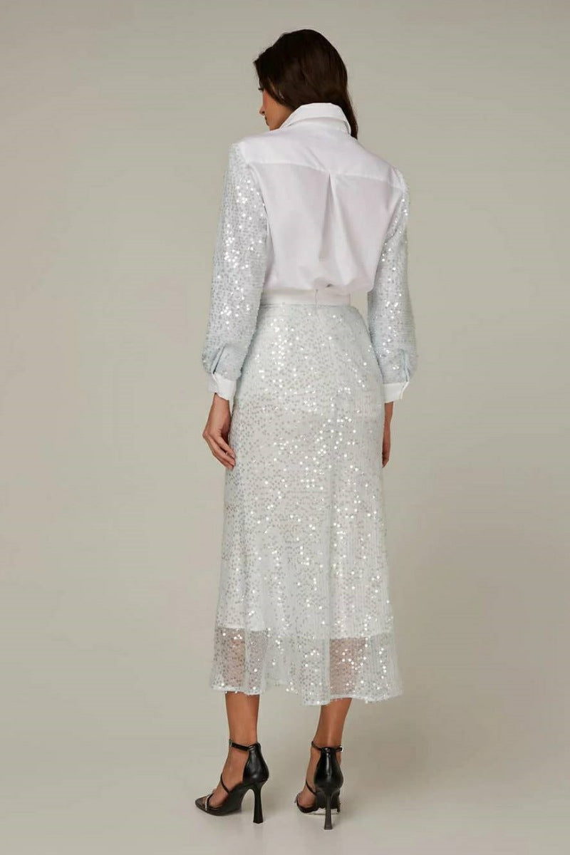 Sequin Sleeve Cotton Shirt & Skirt