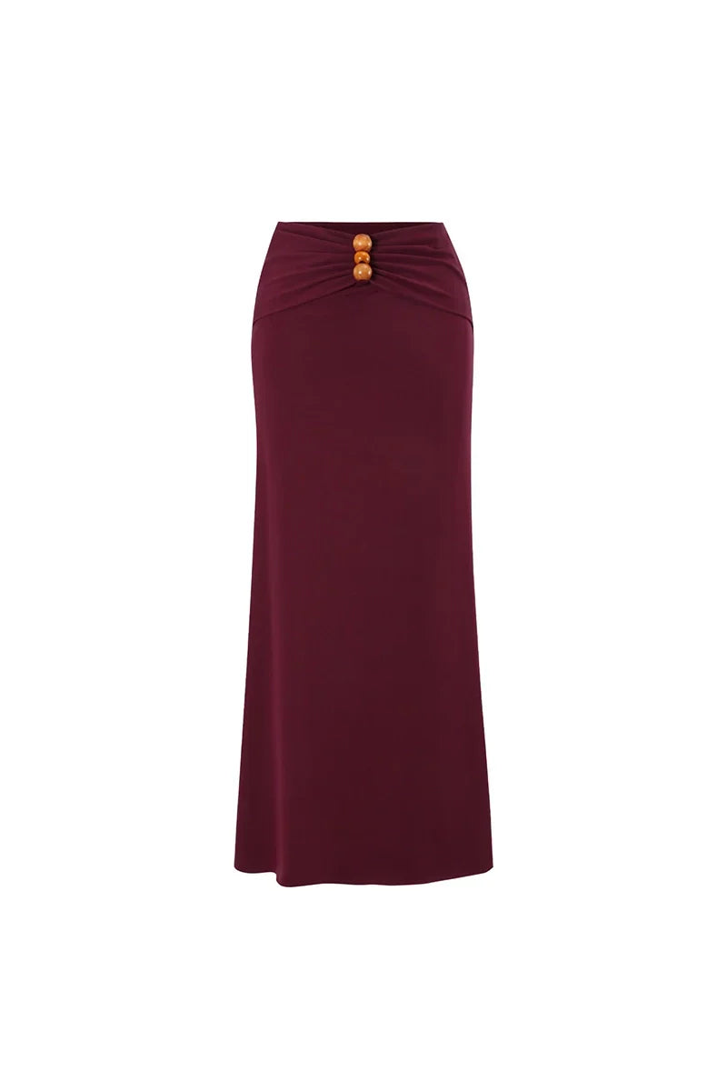 Burgundy Boho Beaded Cutout Swimsuit Set