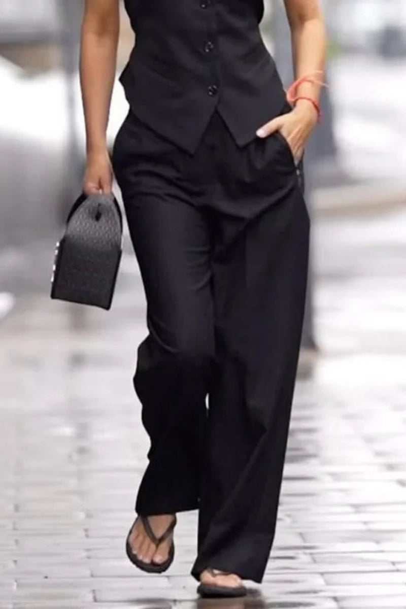 Sloping-Shoulder Vest Boyfriend Pant Set