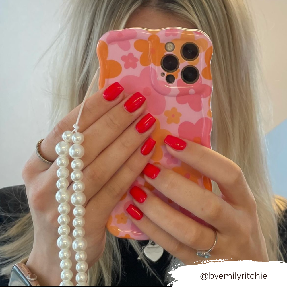 Dalgalı Telefon Kılıfı - Pembe ve Turuncu Çiçek Desenli