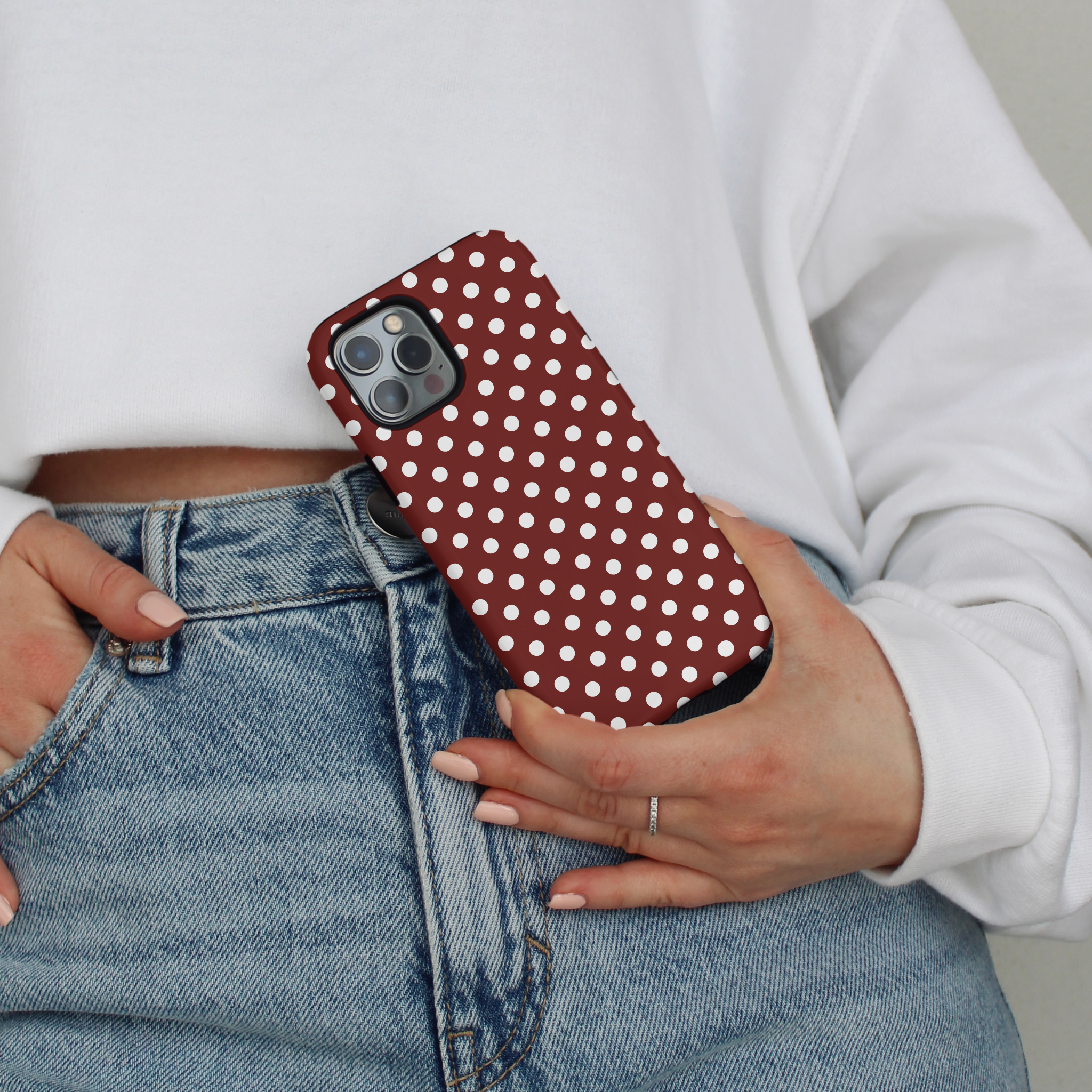 Tough MagSafe® Phone Case - Burgundy Polka Dot