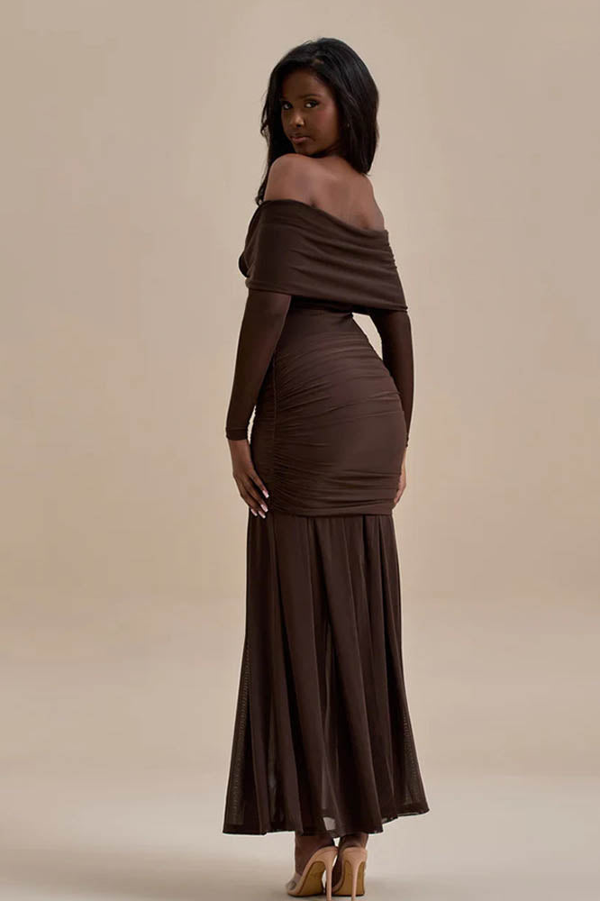 Off-Shoulder 3D Floral Bodycon Maxi Dresses