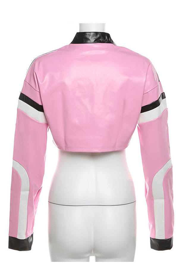 Embroidered Biker Faux Leather Jacket