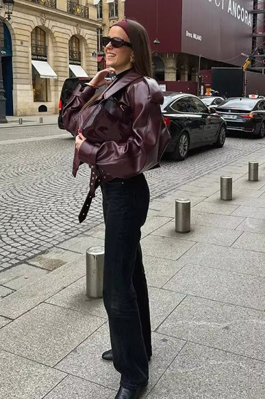 British Moto Cropped Leather Jacket