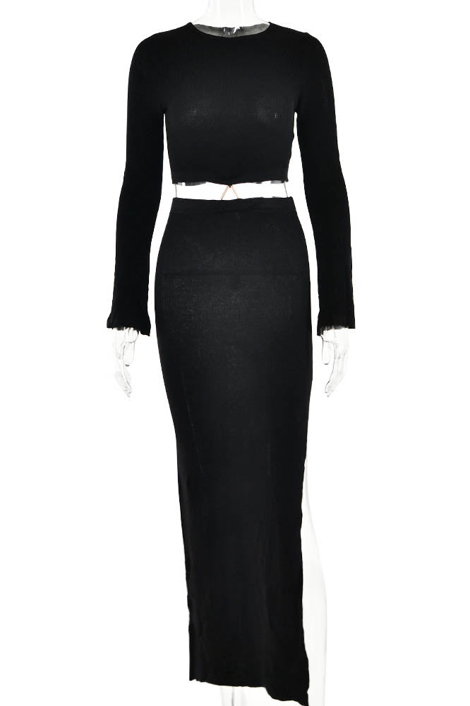 Crewneck Knit & Slit Skirt Set