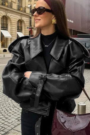 British Moto Cropped Leather Jacket