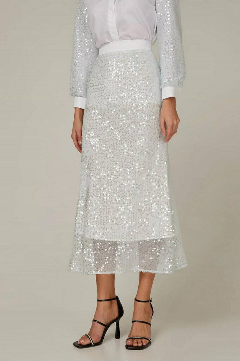 Sequin Sleeve Cotton Shirt & Skirt