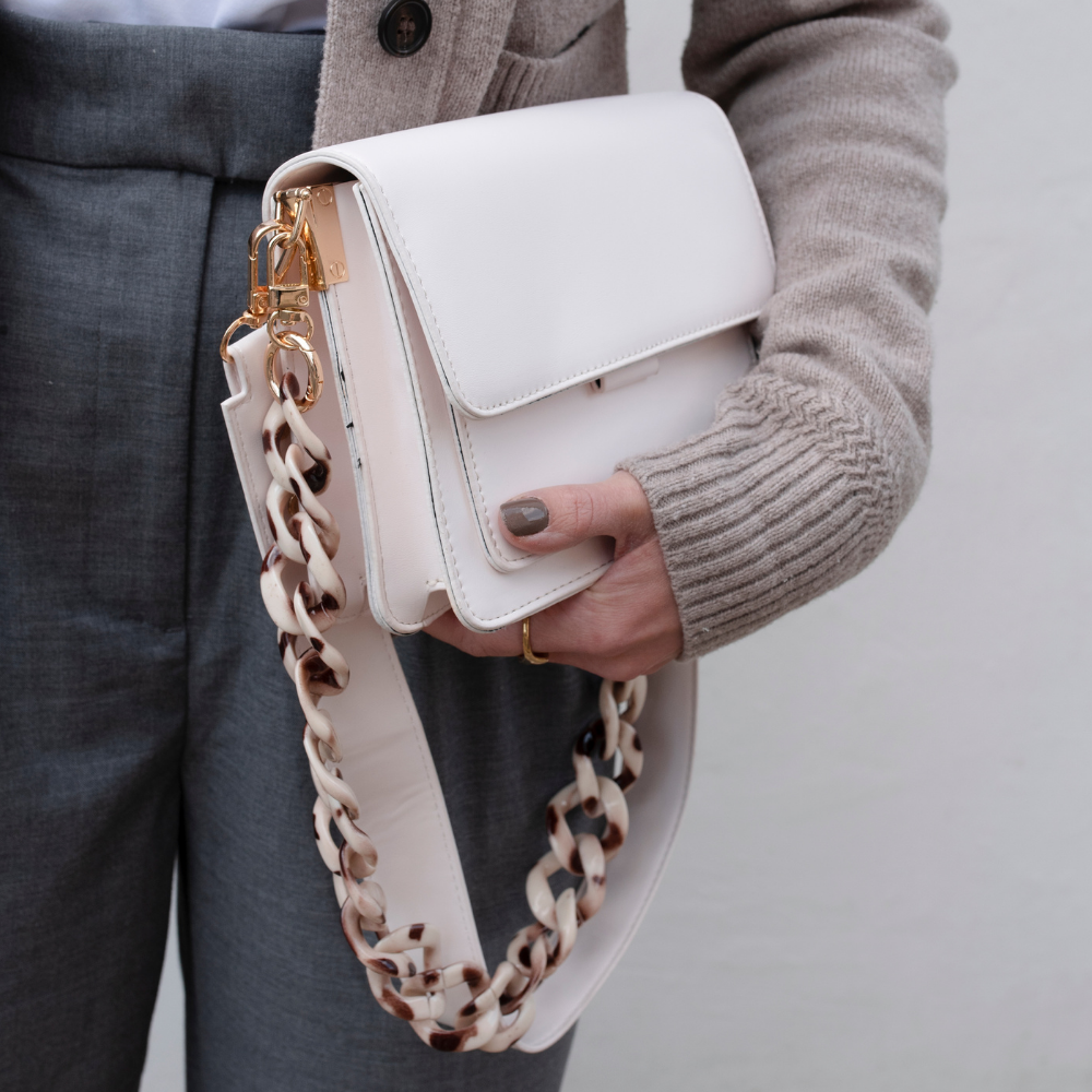 Zincir Çanta Askısı - Fildişi Kaplumbağa Desenli