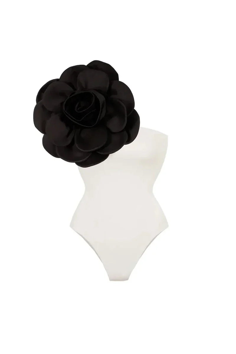 3D Floral Solid Color Swimsuit