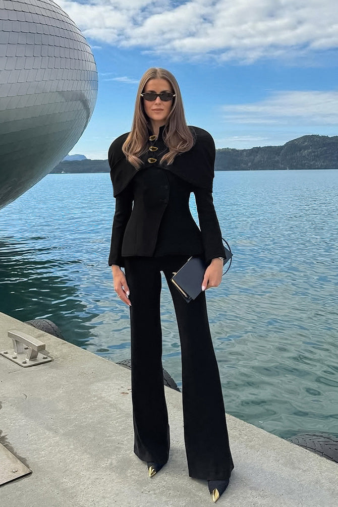 Exaggerated Shoulder Metal Buckle Top