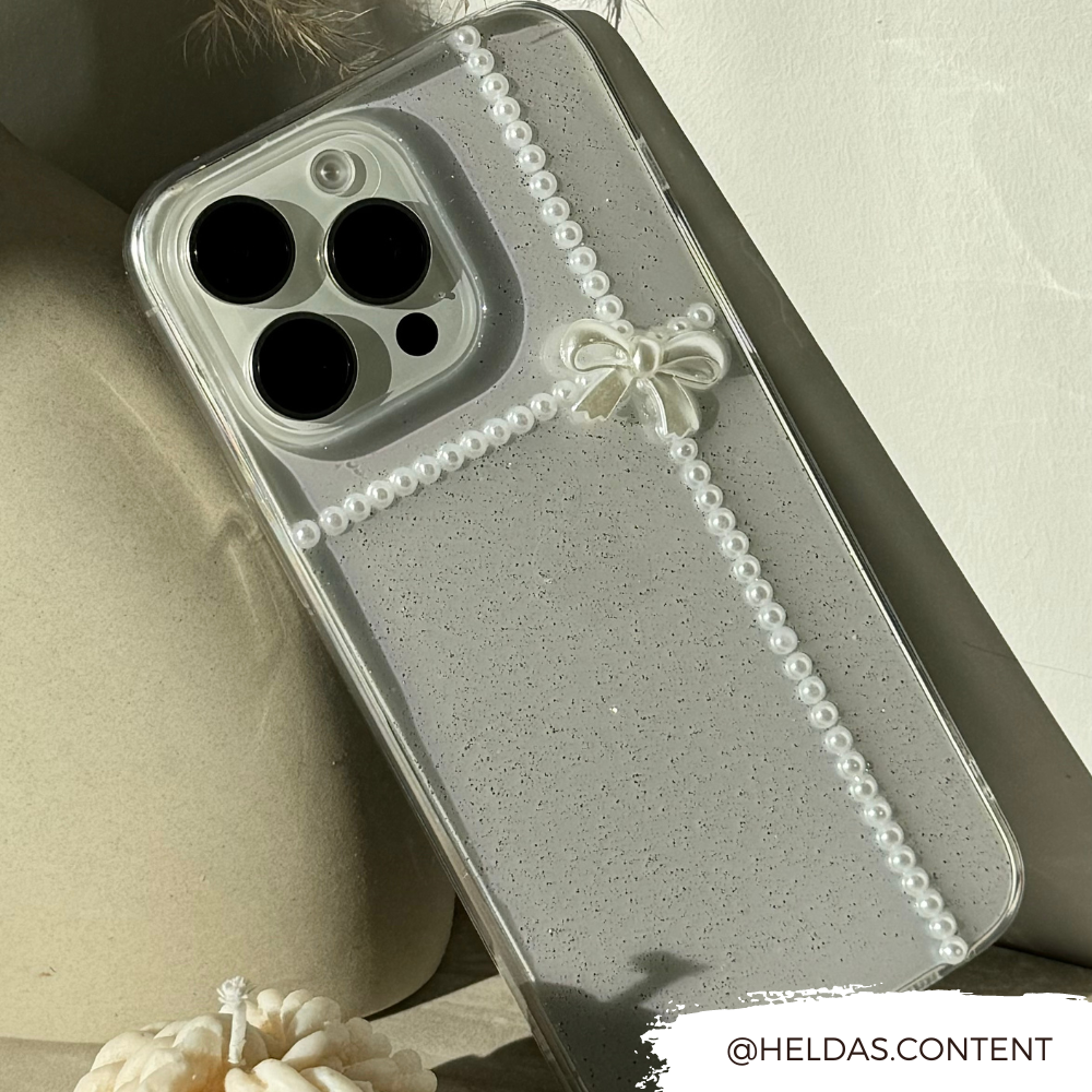 Şeffaf İnci Kurdeleli Telefon Kılıfı