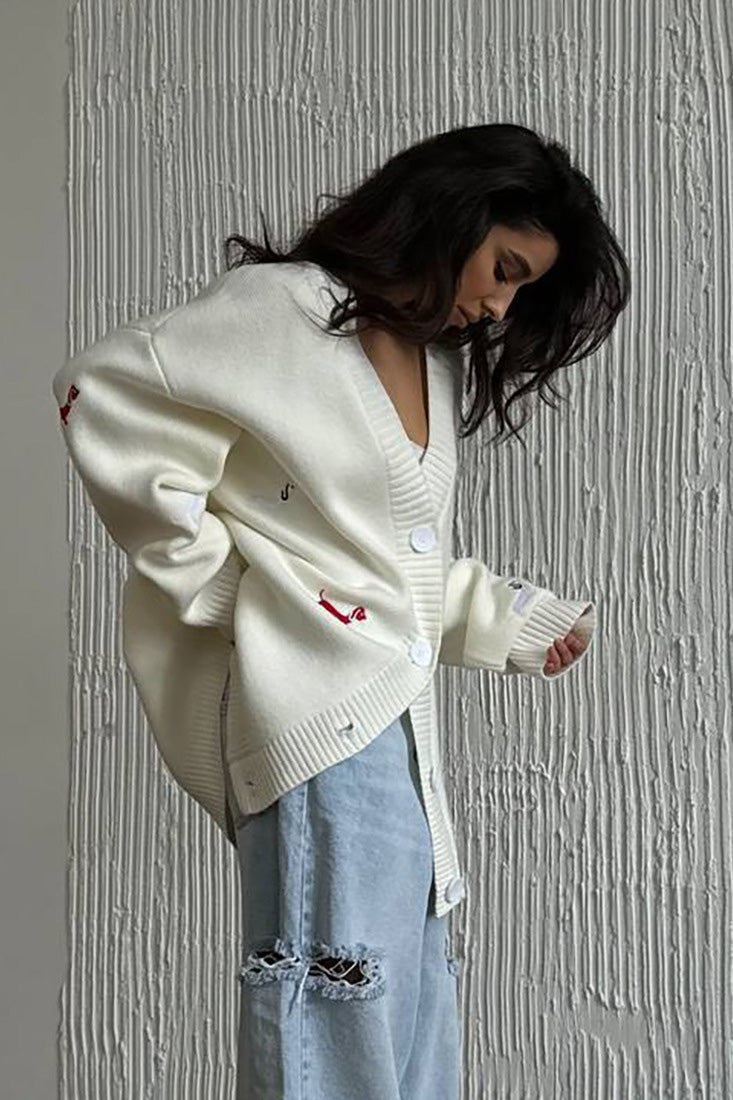 V-neck Dachshund Knit Cardigan