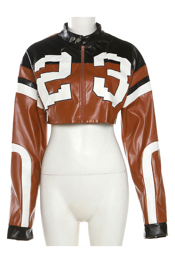 Embroidered Biker Faux Leather Jacket