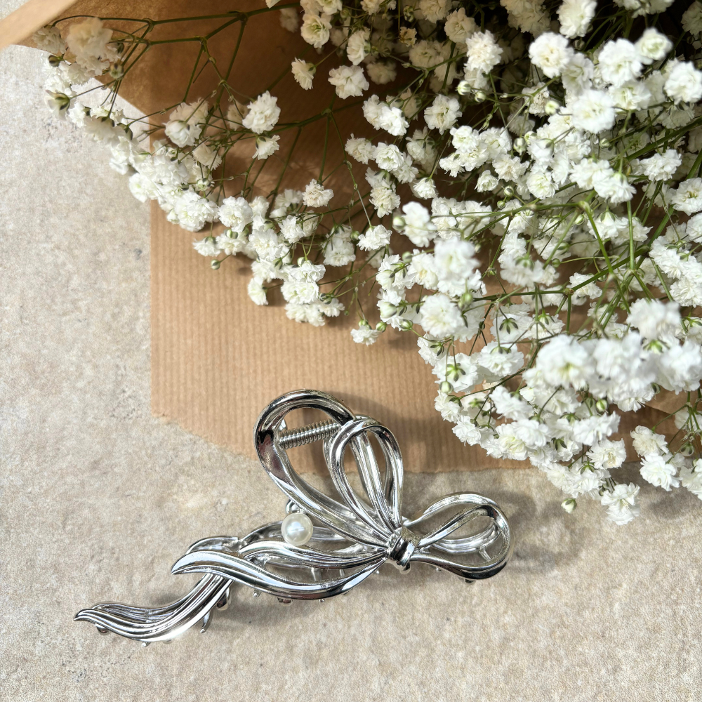 Silver Bow Claw Clip