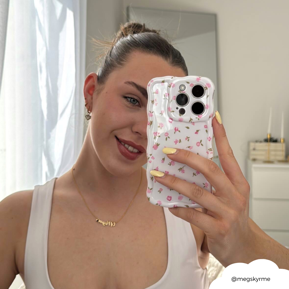 Dalgalı Telefon Kılıfı - Pembe Suluboya Çiçekler