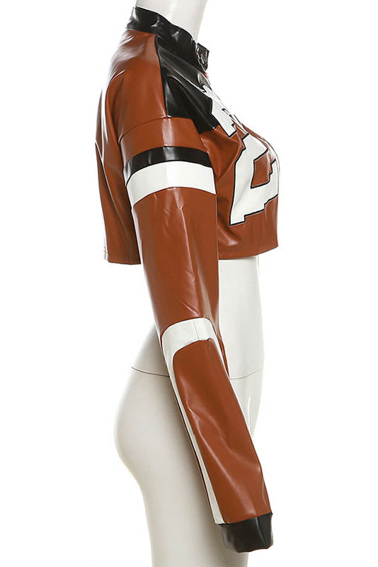 Embroidered Biker Faux Leather Jacket