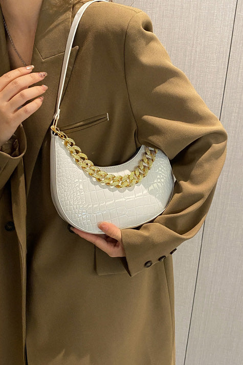 Black Patent Croc Moon Bag